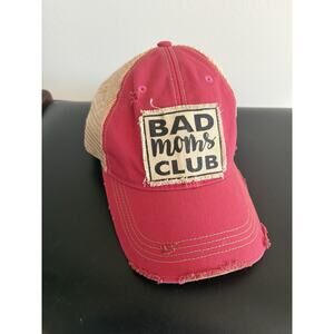 Bad Moms Club Pink Mesh Distressed Adjustable Baseball Cap Hat